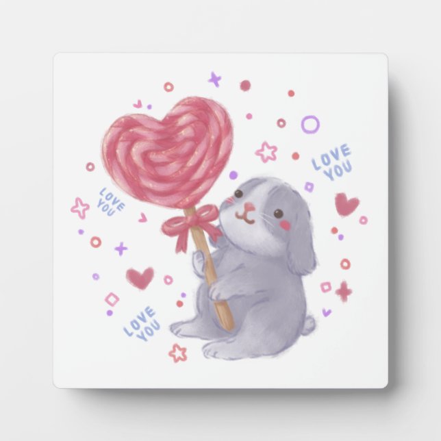 Plaque Photo Joyeuse Saint-Valentin avec Bunny & Lollipop (Devant)