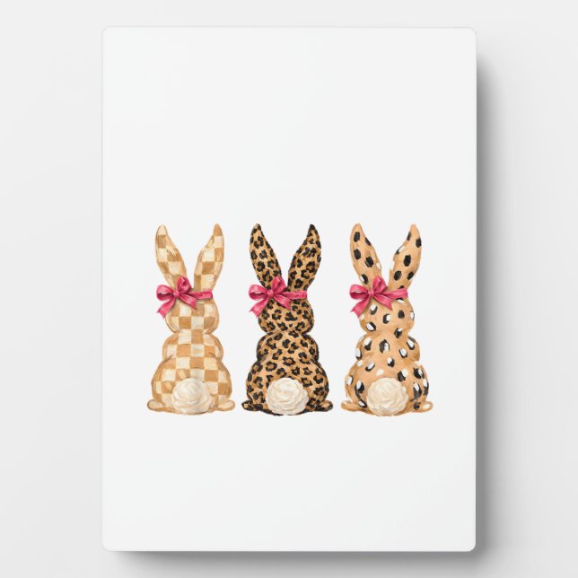 Plaque Photo Joyeuses Pâques Léopard Lapin Coquette Arc Fille F (Devant)