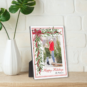 Plaque Photo Joyeuses vacances Mistletoe Red Bow Family Photo