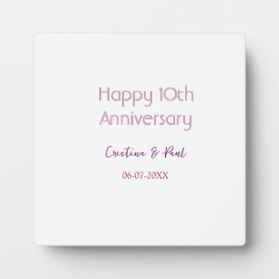 Plaque Photo Joyeux 10ème anniversaire de mariage simple nom mi