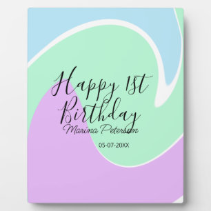 Plaque Photo Joyeux 1er anniversaire rose vert bleu acrylique v