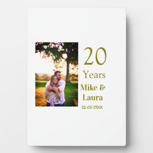 Plaque Photo Joyeux 20e anniversaire nom du couple date or