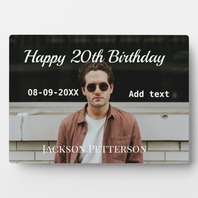 Plaque Photo Joyeux 20e anniversaire simple photo ajouter nom d (Devant)