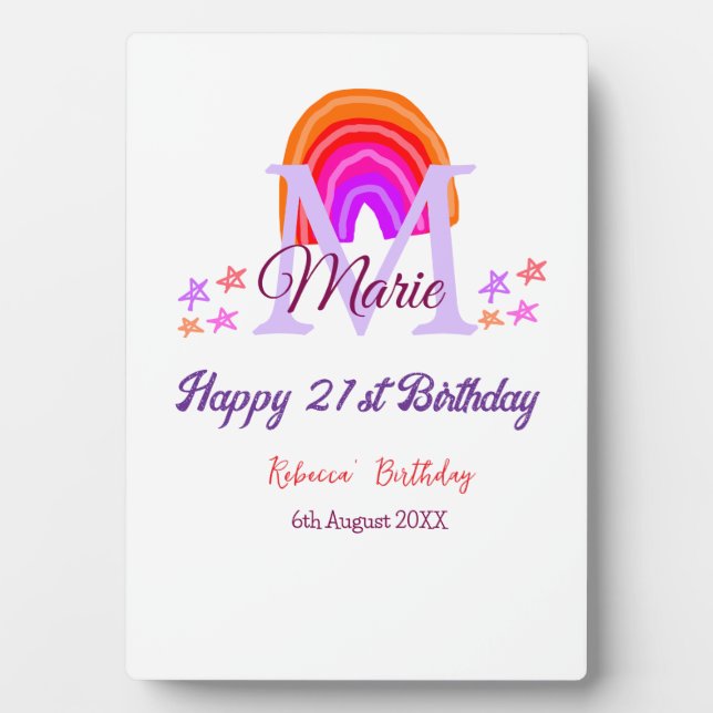 Plaque Photo Joyeux 21e anniversaire rose ajouter nom monogramm (Devant)