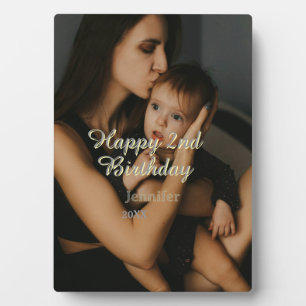 Plaque Photo Joyeux 2ème anniversaire enfants bébé mère jaune g