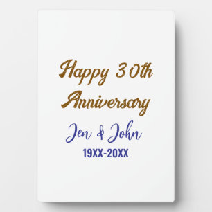 Plaque Photo Joyeux 30e anniversaire de mariage bleu royal doré