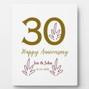 Plaque Photo Joyeux 30e anniversaire nom date feuille rouge dor