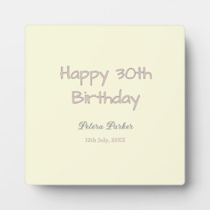 Plaque Photo joyeux 30e anniversaire rose jaune gris pastel nom