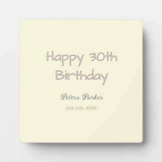 Plaque Photo joyeux 30e anniversaire rose jaune gris pastel nom