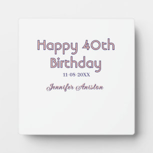 Plaque Photo Joyeux 40e anniversaire nom date rose violet tren