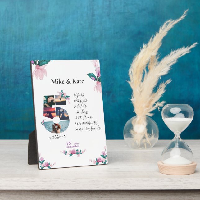 Plaque Photo Joyeux 5e anniversaire, Collage photo personnalisé (Côté)