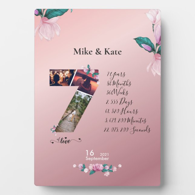 Plaque Photo Joyeux 7e anniversaire, Collage photo personnalisé (Devant)