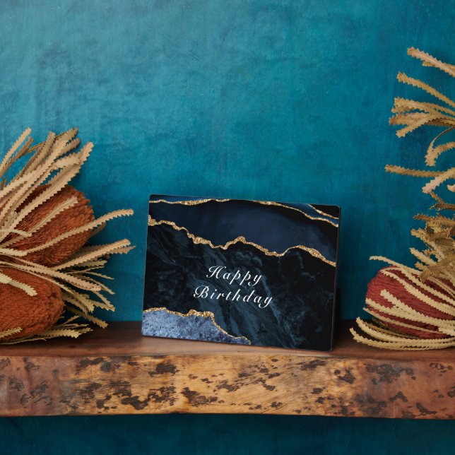Plaque Photo Joyeux anniversaire - Agate Navy Blue Gold Gemston (Côté)