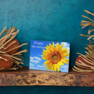 Plaque Photo Joyeux anniversaire - tournesol et abeilles sur Bl