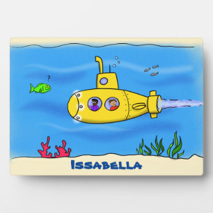 Plaque Photo Joyeux dessin animé sous-marin jaune