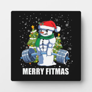 Plaque Photo Joyeux Fitmas, Funny Noël Snowman Gym Lifting