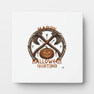 Plaque Photo Joyeux Halloween Chasse Citrouille Haches Croisées
