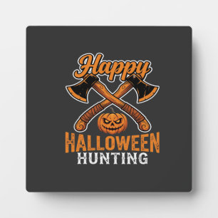 Plaque Photo Joyeux Halloween Chasse Haches Croisées Citrouille
