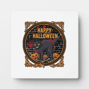 Plaque Photo Joyeux Halloween Chat Noir Citrouilles Os_1