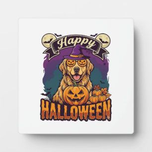 Plaque Photo Joyeux Halloween Chien Retriever Doré Chapeau de S