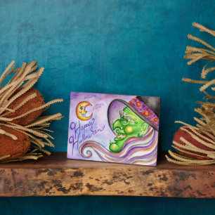 Plaque Photo Joyeux Halloween Green Witch Art déco des signes