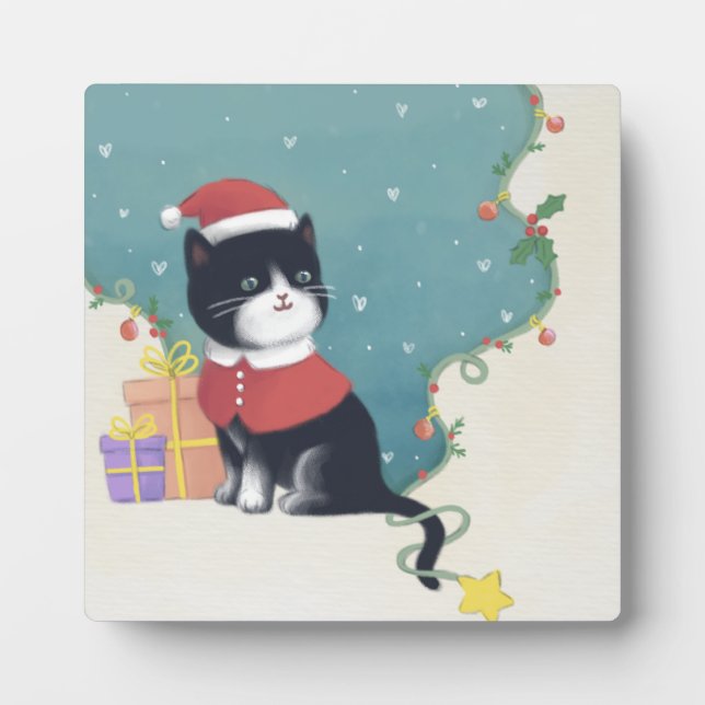Plaque Photo Joyeux Noël : Art d'illustration de chat (Devant)