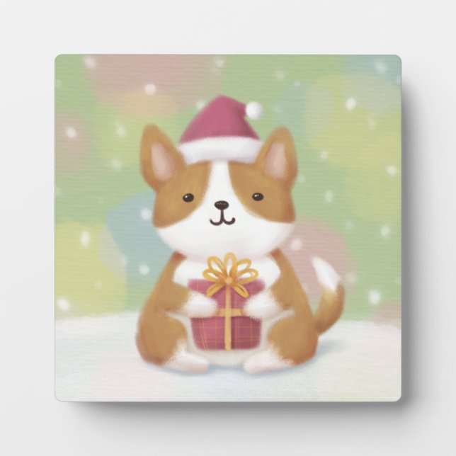 Plaque Photo Joyeux Noël : Corgi Illustration Art (Devant)
