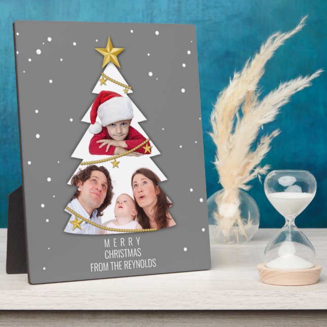 Plaque Photo Joyeux Noël moderne arbre photo Collage gris (Côté)