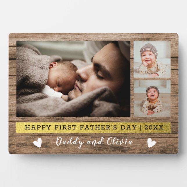 Plaque Photo Joyeux premier anniversaire papa 3 Collage de phot (Devant)