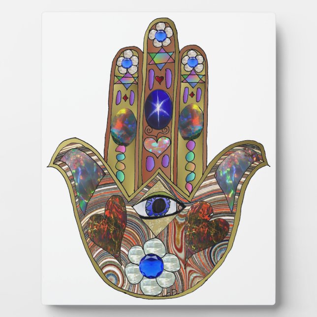 Plaque Photo Judaica Hamsa Coeurs Fleurs Opal Art Imprimer (Devant)