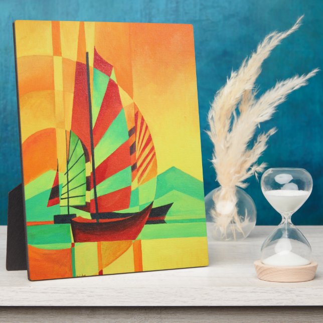 Plaque Photo Junes Chinoises naviguent sur la côte dans le cubi (Côté)