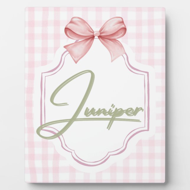 Plaque Photo Juniper personnalisée Baby Girl Nursery BowGingham (Devant)