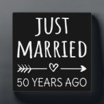 Plaque Photo Just Married 50 Years Ago I<br><div class="desc">Cute design, perfect for anyone who's been married for 50 years and to a wedding vow renewal ceremony. It makes a great matching outfit for couples! 'Just Married 50 Years Ago' quote for a couple who got married 50 years ago or a couple renewing wedding vows on their golden anniversary....</div>
