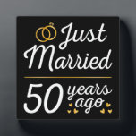 Plaque Photo Just Married 50 Years Ago II<br><div class="desc">Cute design, perfect for anyone who's been married for 50 years and to a wedding vow renewal ceremony. It makes a great matching outfit for couples! 'Just Married 50 Years Ago' quote for a couple who got married 50 years ago or a couple renewing wedding vows on their golden anniversary....</div>