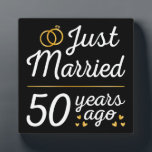 Plaque Photo Just Married 50 Years Ago II<br><div class="desc">Cute design, perfect for anyone who's been married for 50 years and to a wedding vow renewal ceremony. It makes a great matching outfit for couples! 'Just Married 50 Years Ago' quote for a couple who got married 50 years ago or a couple renewing wedding vows on their golden anniversary....</div>