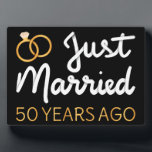 Plaque Photo Just Married 50 Years Ago IV<br><div class="desc">Cute design, perfect for anyone who's been married for 50 years and to a wedding vow renewal ceremony. It makes a great matching outfit for couples! 'Just Married 50 Years Ago' quote for a couple who got married 50 years ago or a couple renewing wedding vows on their golden anniversary....</div>