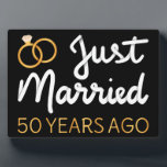 Plaque Photo Just Married 50 Years Ago IV<br><div class="desc">Cute design, perfect for anyone who's been married for 50 years and to a wedding vow renewal ceremony. It makes a great matching outfit for couples! 'Just Married 50 Years Ago' quote for a couple who got married 50 years ago or a couple renewing wedding vows on their golden anniversary....</div>