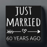 Plaque Photo  Just Married 60 Years Ago I<br><div class="desc">Cute design, perfect for anyone who's been married for 60 years and to a wedding vow renewal ceremony. It makes a great matching outfit for couples! 'Just Married 60 Years Ago' quote for a couple who got married 60 years ago or a couple renewing wedding vows on their wedding anniversary....</div>