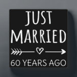 Plaque Photo  Just Married 60 Years Ago I<br><div class="desc">Cute design, perfect for anyone who's been married for 60 years and to a wedding vow renewal ceremony. It makes a great matching outfit for couples! 'Just Married 60 Years Ago' quote for a couple who got married 60 years ago or a couple renewing wedding vows on their wedding anniversary....</div>