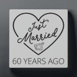 Plaque Photo Just Married 60 Years Ago III<br><div class="desc">Cute design, perfect for anyone who's been married for 60 years and to a wedding vow renewal ceremony. It makes a great matching outfit for couples! 'Just Married 60 Years Ago' quote for a couple who got married 60 years ago or a couple renewing wedding vows on their wedding anniversary....</div>