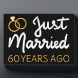 Plaque Photo Just Married 60 Years Ago IV<br><div class="desc">Cute design, perfect for anyone who's been married for 60 years and to a wedding vow renewal ceremony. It makes a great matching outfit for couples! 'Just Married 60 Years Ago' quote for a couple who got married 60 years ago or a couple renewing wedding vows on their wedding anniversary....</div>