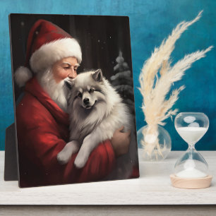 Plaque Photo Keeshond avec le Père Noël Festif de Noël