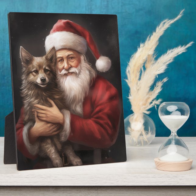 Plaque Photo Kelpie australienne avec Noël au Père Noël (Côté)