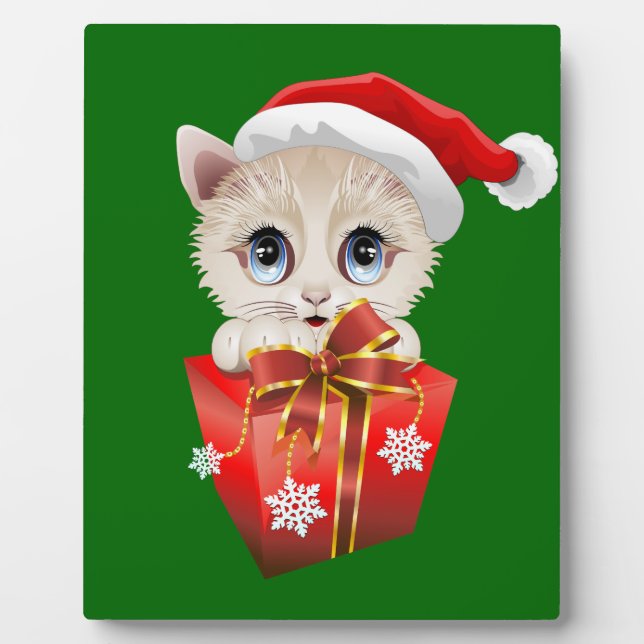 Plaque Photo Kitten Noël Père Noël avec cadeau (Devant)