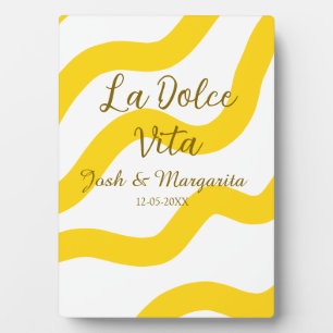 Plaque Photo La Dolce Vita jaune couple marié Nom date paillett
