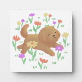 Plaque Photo Labradoodle avec fleurs Illustration