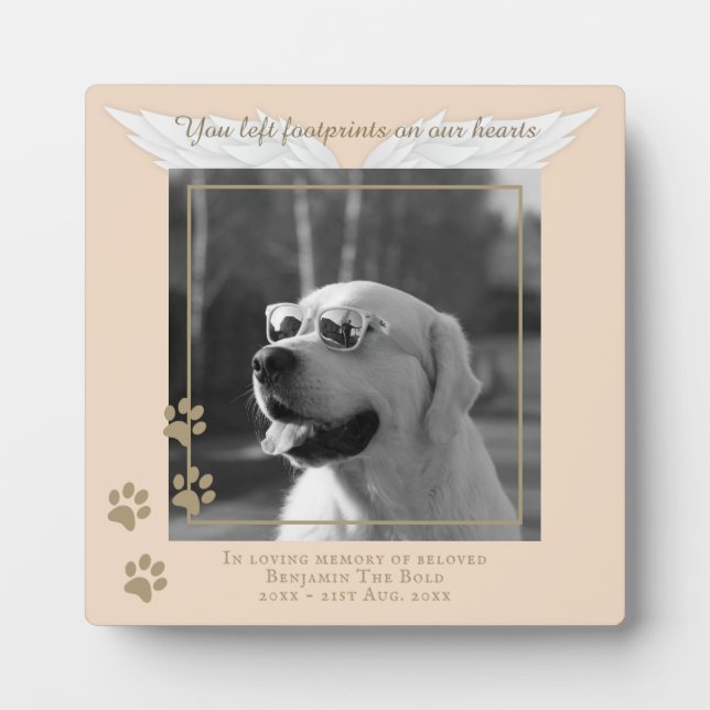 Plaque Photo Labrador Photo Memorial Angel Wings Empreintes de  (Devant)