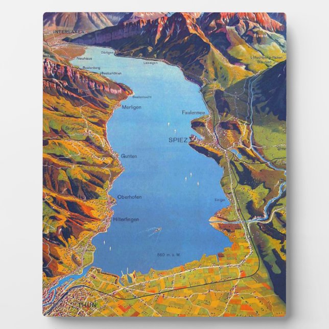 Plaque Photo Lac vintage de Thun Suisse Voyage (Devant)