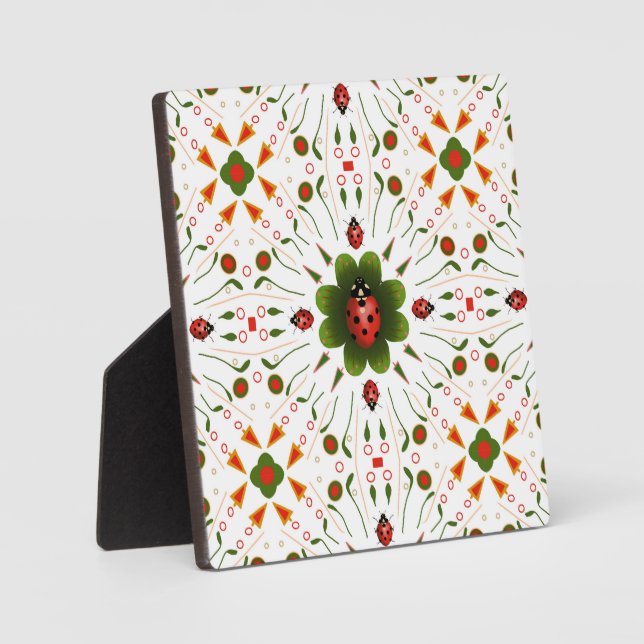 Plaque Photo Ladybug rouge, vert et blanc (Recto)