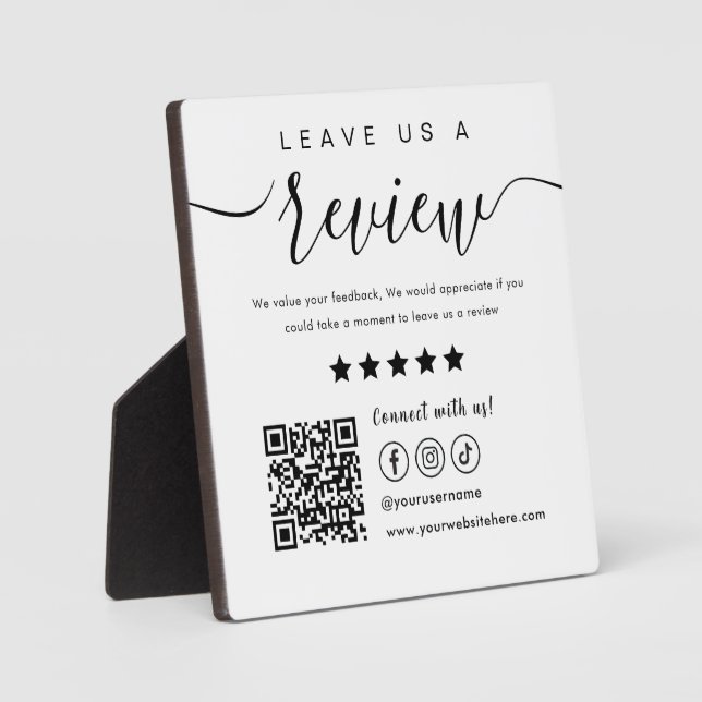 Plaque Photo Laisser-Nous Un Avis Social Media Qr Code Logo Bla (Recto)